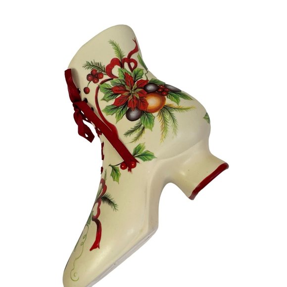 FOLK NORDIC Victorian Christmas Lace Up Floral Holiday Ceramic Boots Decor 6.5" - Picture 16 of 16